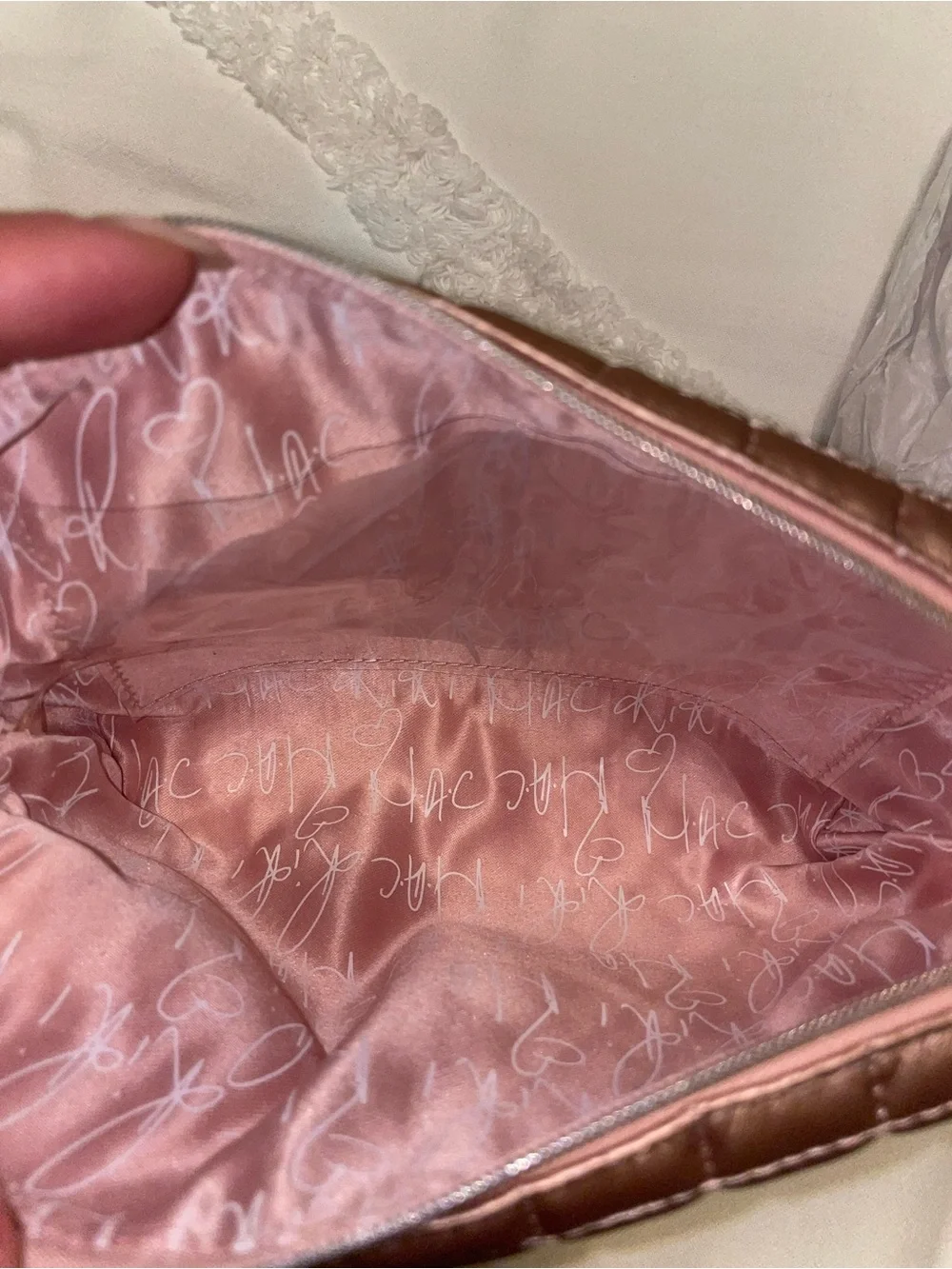 Rihanna MAC Quilted Metallic Rose Gold Cosmetic Pouch